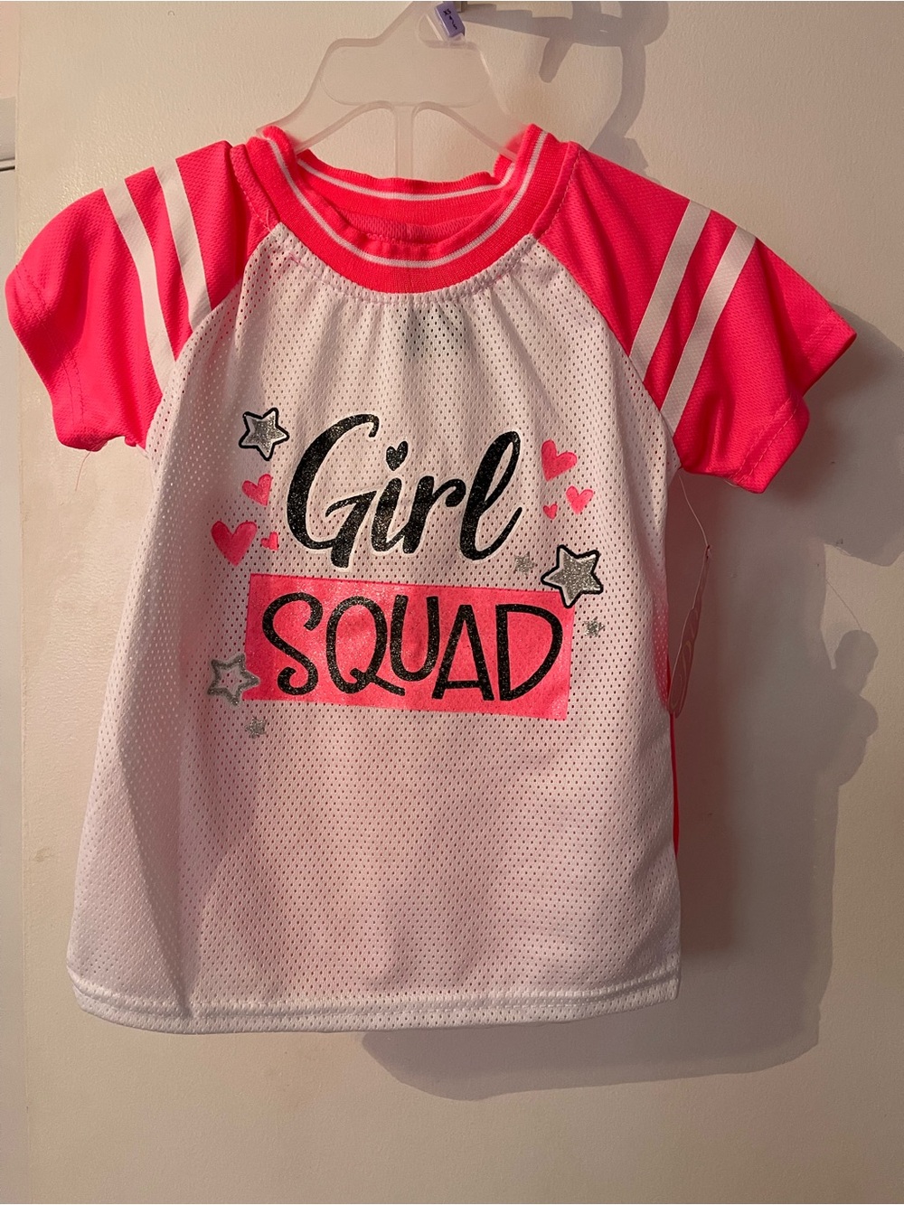 NWT Girls “Girl Squad” 2-Piece Athletic Shorts Set Size XS (4/5) Neon Pink